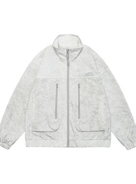 IEID春季防风冲锋衣外套户外机能立体贴袋拉链复古工装立领夹克男