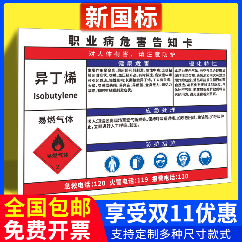 危险化学品安全周知卡六氟化硫正丁烯乙烷乙烯安全警告标识标牌卡