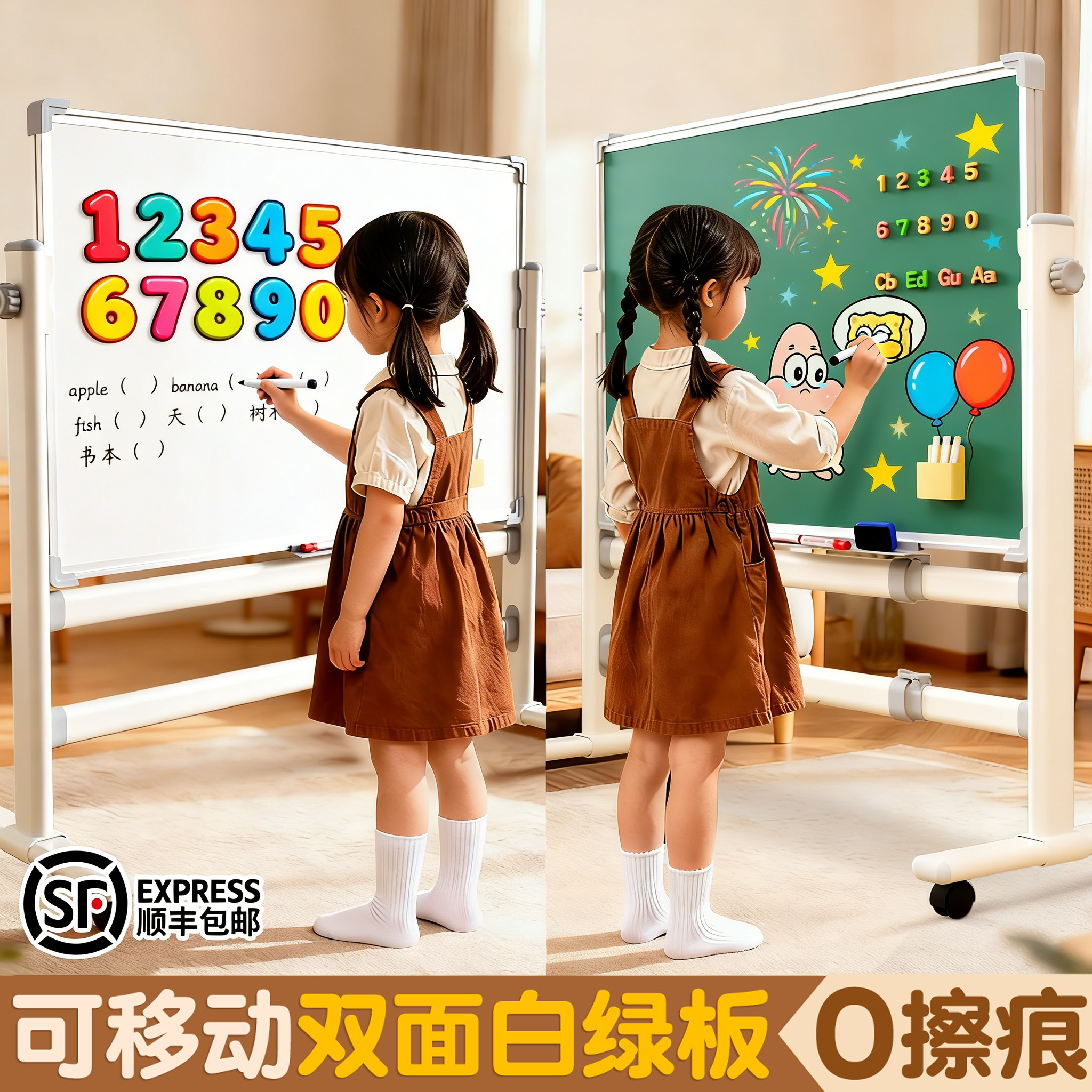 可移动小白板黑板家用教学儿童可擦写双面画板办公磁吸写字板墙贴立式商用带支架落地折叠小学生家庭学习专用,文具电教/文化用品/商务用品,白板,淘宝优惠券,粉丝福利购,淘宝优惠卷