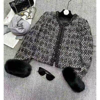 狐狸毛钉珠亮片小香风羽绒外套女