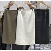 2024 秋冬显瘦中长款 双面毛呢半身裙高腰开叉包臀A字裙长裙冬裙女