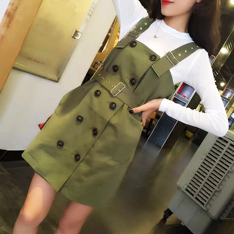 2017 spring clothes new pattern Korean Edition Self cultivation Show thin Retro Double-breasted straps Dress Department of waist braces skirtin the Women's clothing/Boutique , Dress  category - from Buy2taobao.com to provide professional Taobao agent buy service