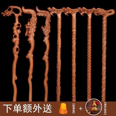 厂家直供桃木龙头拐杖 老年拐杖手杖 祝寿拐棍木质登山杖工艺品