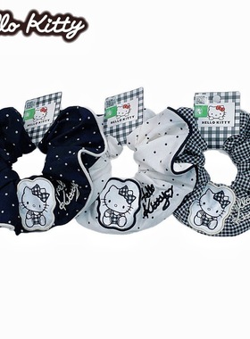 正版授权Hello Kitty秋冬黑白格子可爱刺绣高弹力发圈大肠圈13514