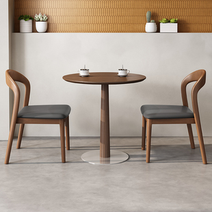 中古风实木阳台咖啡桌椅组合法式客厅家用侘寂小户型圆形洽谈餐桌