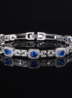 秋冬新款手链手镯欧美饰品高级锆石红宝石蓝宝石轻奢时尚百搭女式