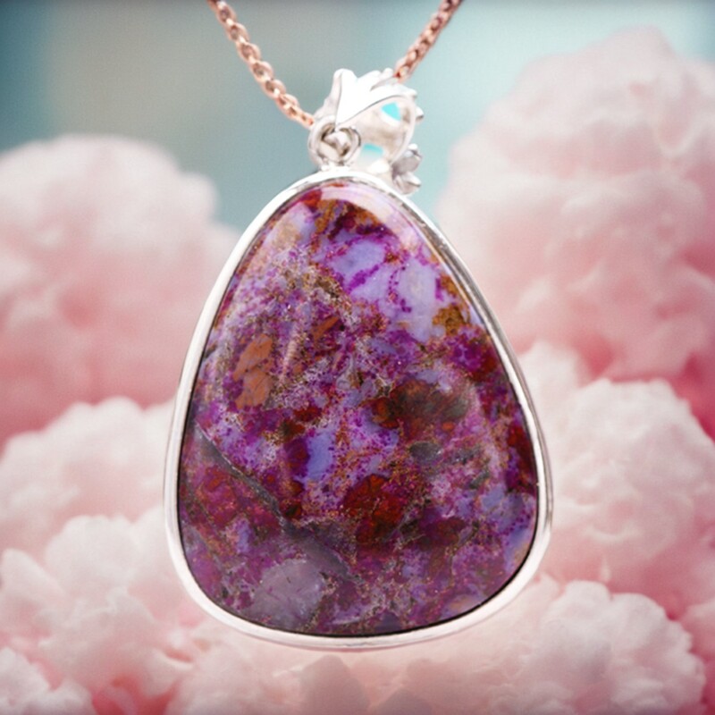 南非老料泥地樱花天然舒俱来吊坠幻彩蓝紫飘花裸石纯银镶嵌宝石女