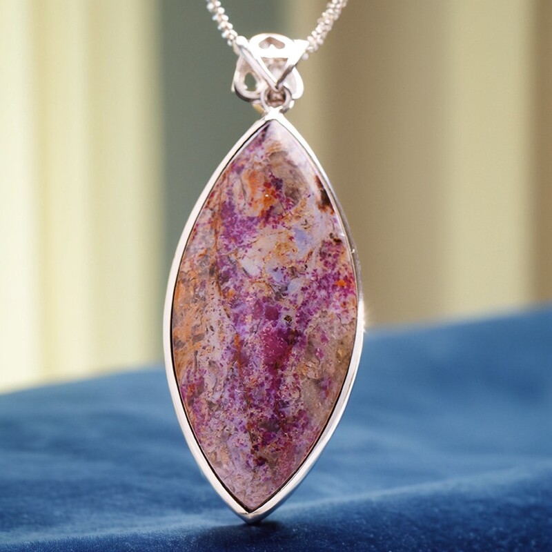 泥地樱花南非天然舒俱来吊坠幻彩马眼形裸石纯银包边镶嵌饰品女款