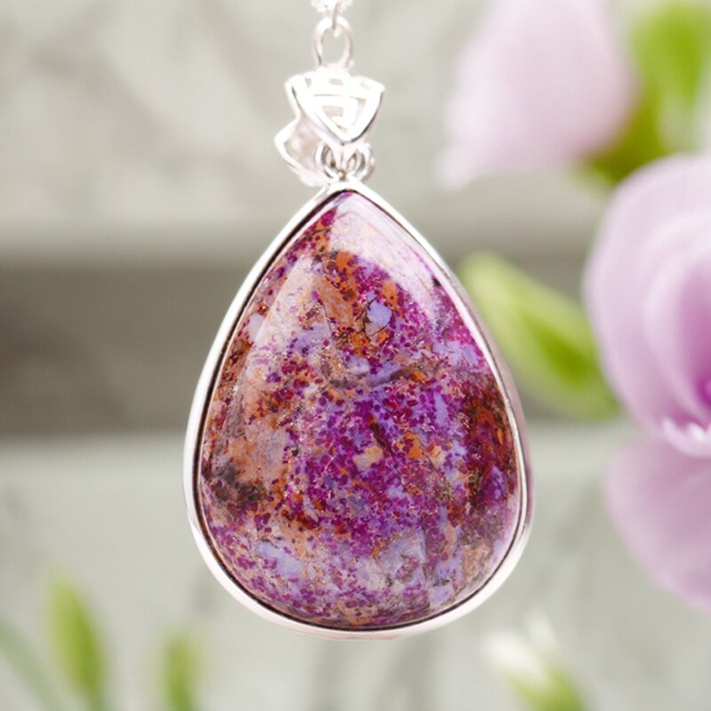 梦的乐园泥地樱花南非老料天然舒俱来吊坠水滴形裸石纯银包边镶嵌