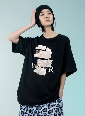 【希林娜依高同款】HTCU珍珠面具人像印花T恤宽松短袖潮牌女夏tee