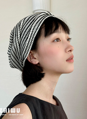 ZHIWU~日系休闲系列~百搭条纹针织帽女时髦搭配堆堆帽ins风包头帽