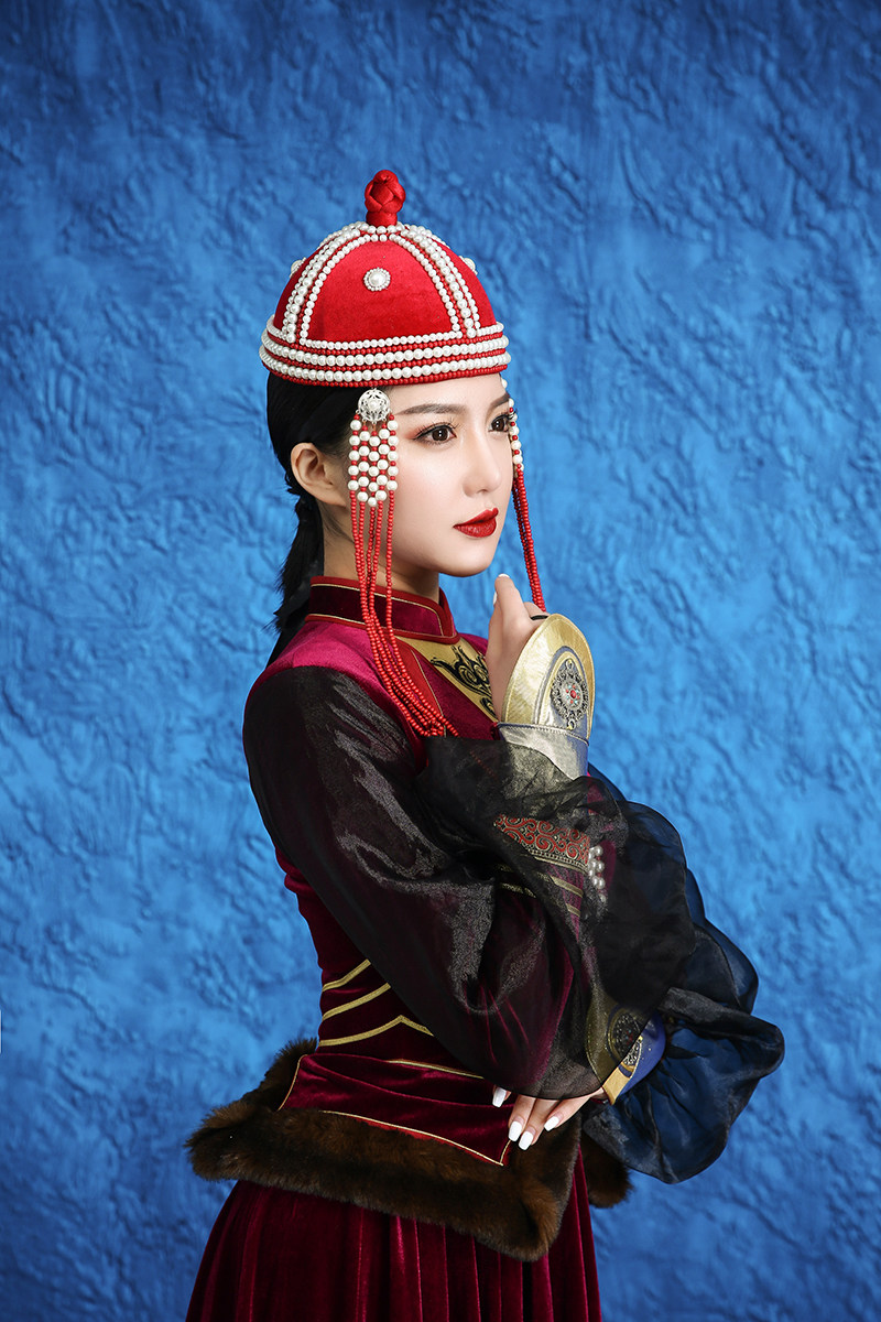 蒙古盛装婚礼演出服舞蹈走秀头饰帽子蒙古族高端款民族服饰定做