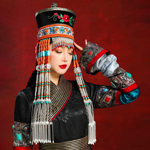 鄂尔多斯蒙古头饰元朝服饰贵族王妃民族帽子服制定做高端收藏饰品