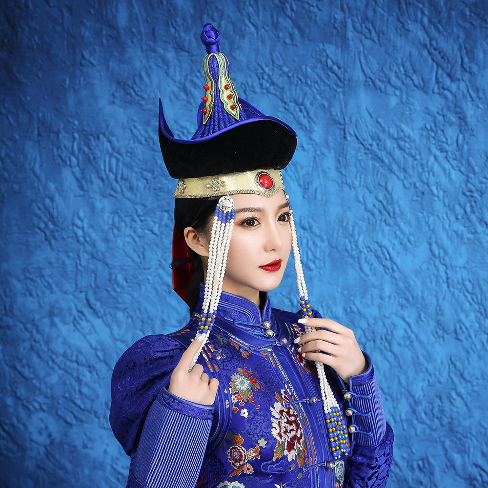 蒙古女士成人盛装婚礼演出服舞蹈走秀头饰帽子少数民族风服饰定做