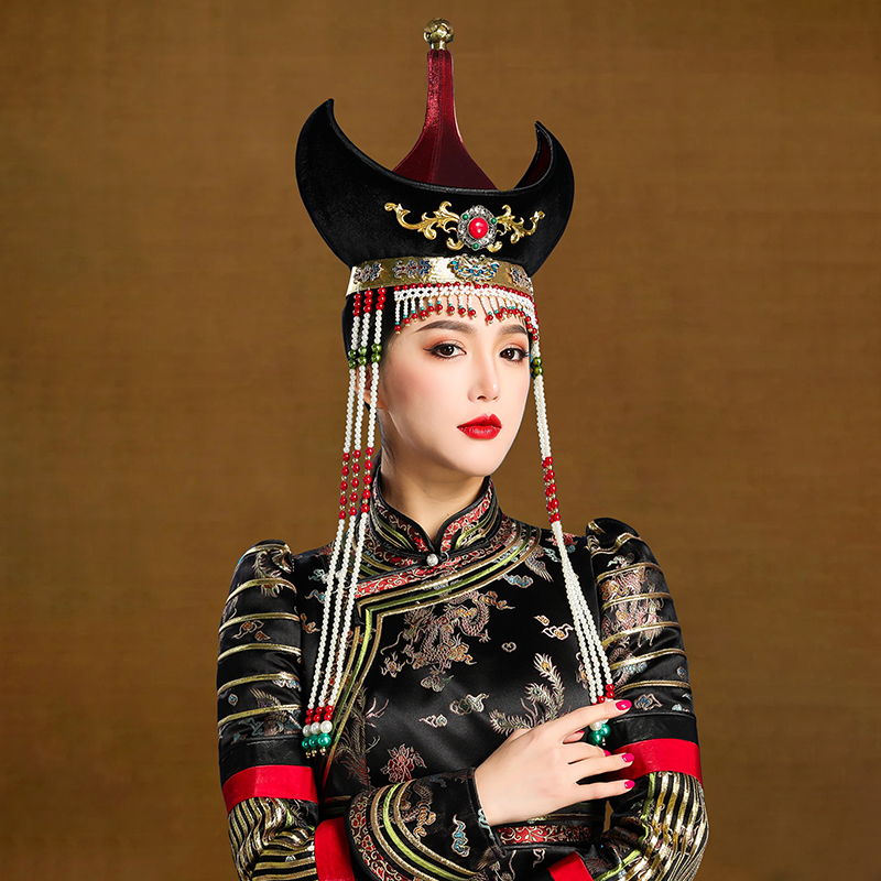 酒红色成人蒙古民族风头饰民族摄影写真舞蹈演出发饰额饰帽子