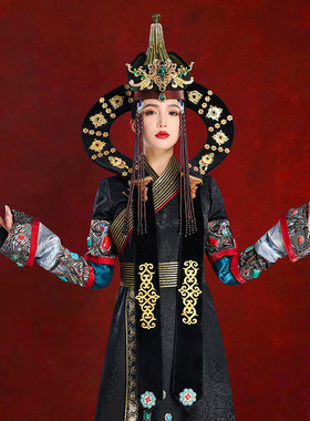 原创蒙古女士黑色牛角帽子写真摄影头饰演出走秀模特网红款