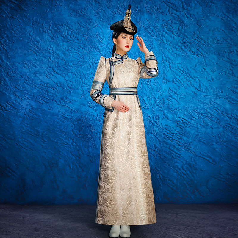 香槟女高端情侣服婚礼服民族风内蒙古蒙古袍演出新娘装摄影写真