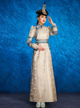 香槟女高端情侣服婚礼服民族风内蒙古蒙古袍演出新娘装摄影写真