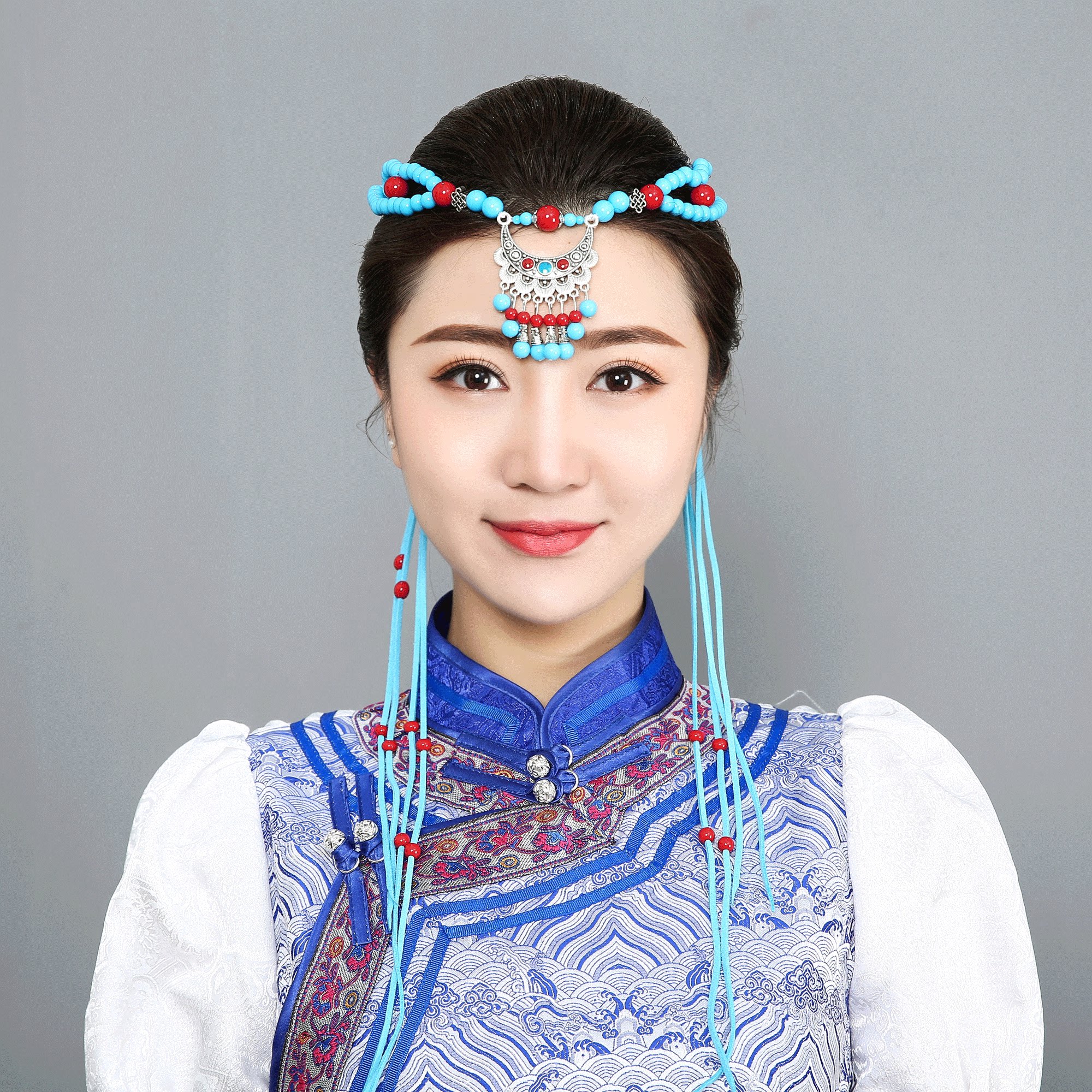 蒙族头饰女演出民族舞蹈女蒙古族串珠珠手工演出舞蹈服装配饰