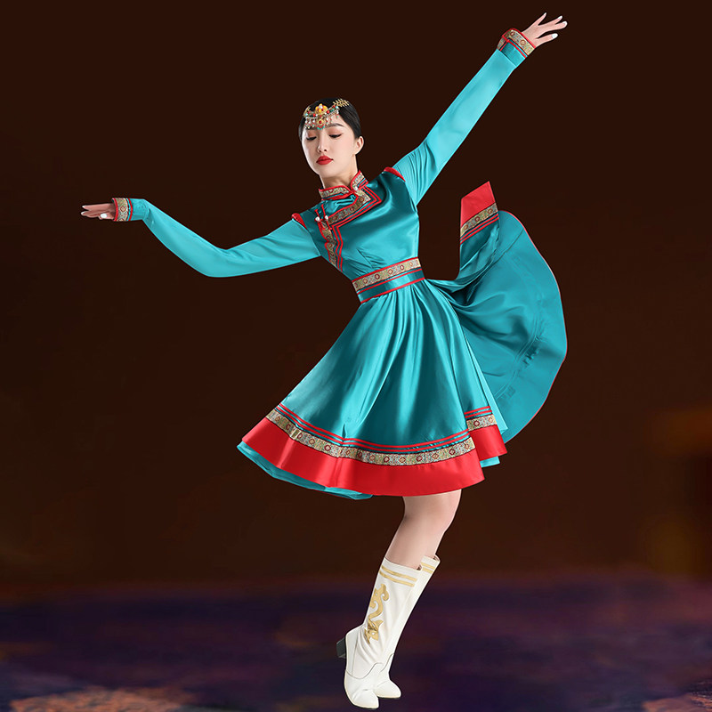 女蒙古袍大裙摆短款连衣裙内蒙古民族服饰舞蹈演出礼仪日常舞台