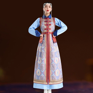 女蒙古袍蓝色连衣裙内蒙古高端民族服舞蹈演出摄影礼仪婚礼