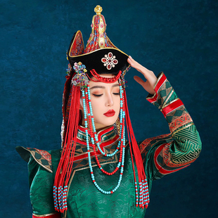 女士红色高端头饰内蒙古走秀辫子演出发饰额饰异域风情高端帽子