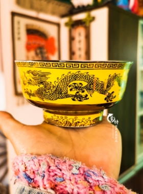蒙古碗蒙餐奶茶碗瓷碗镀金蒙语八宝金双龙高脚碗蒙古包饭店瓷器