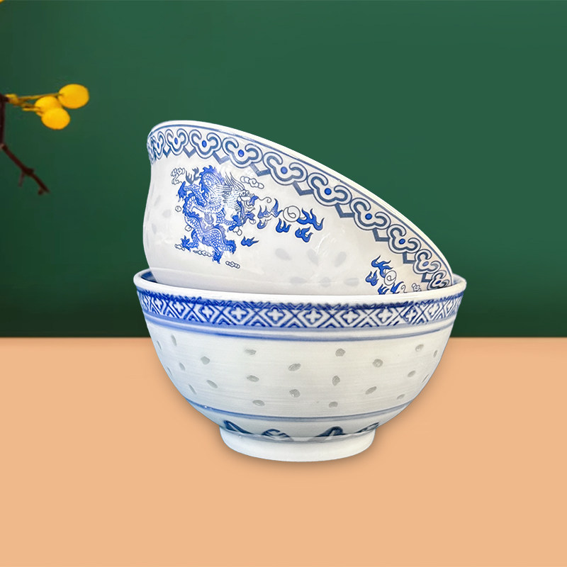 五个包邮蒙古碗蒙餐奶茶碗瓷碗蒙语高脚碗蒙古包饭店瓷器米饭碗 - 实物图