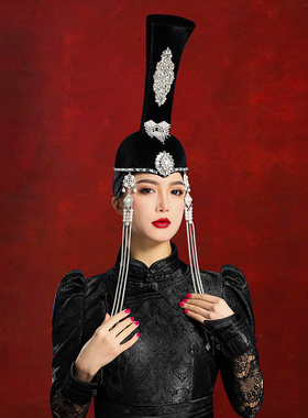 原创黑色女士内蒙古民族风头饰草原摄影写真舞蹈演出发饰额饰帽子