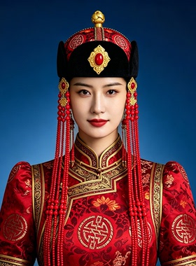 蒙古族女士红色陶尔其克帽子瓜皮帽八角帽内蒙古舞蹈演出婚礼帽子