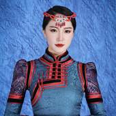 新款 头饰蒙古族民族舞蹈服饰蒙古袍红色儿 童珠珠帽饰婚礼演出