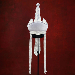 蒙古女士流苏白色帽子内蒙古舞蹈演出发饰品顶碗舞走秀婚礼头饰