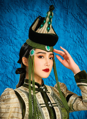 蒙古族婚礼舞蹈走秀演出帽子异域风情少数民族风情头饰额饰高筒帽