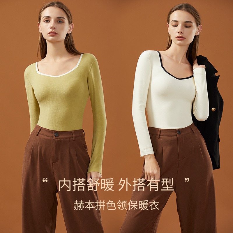 秋冬新品德绒保暖打底衫女士双面磨毛加厚恒温无痕自发热保暖上衣
