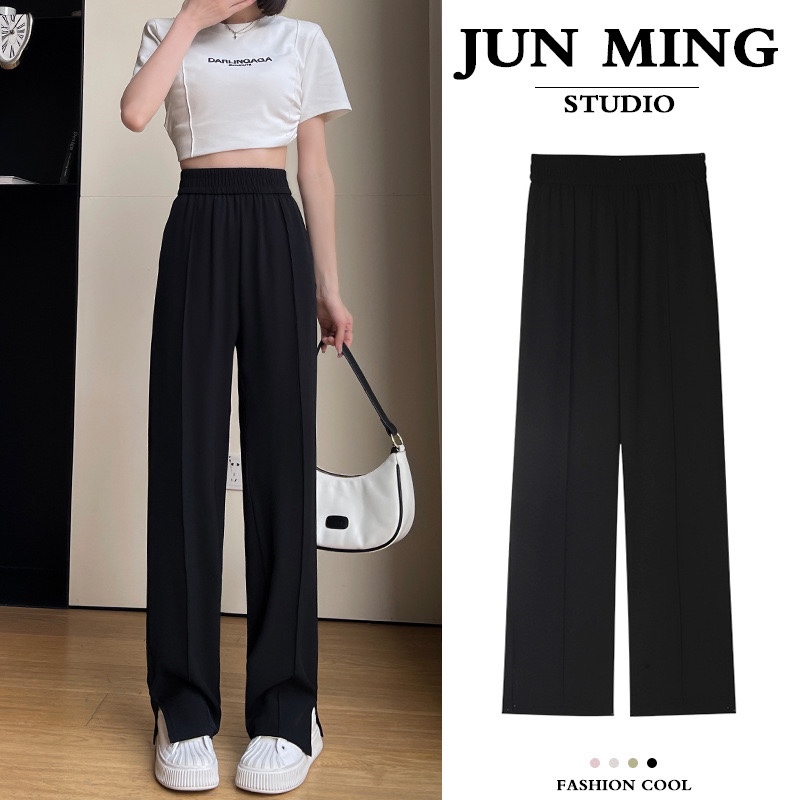 西装裤女2024春夏新款高腰垂感窄版阔腿裤小个子开叉休闲直筒裤子