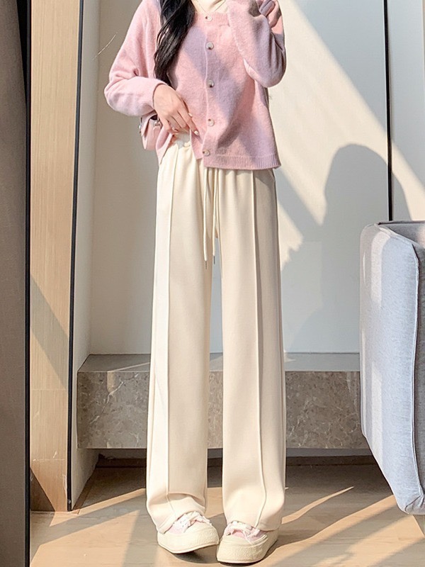 加厚软糯针织裤子女秋冬季糯米裤高腰显瘦垂感休闲拖地窄版阔腿裤
