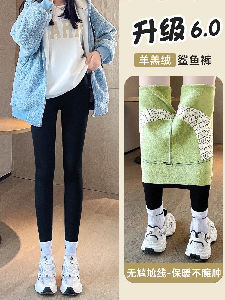 锦纶羊羔绒芭比裤女士秋冬加绒加厚高腰收腹提臀大码鲨鱼皮打底裤