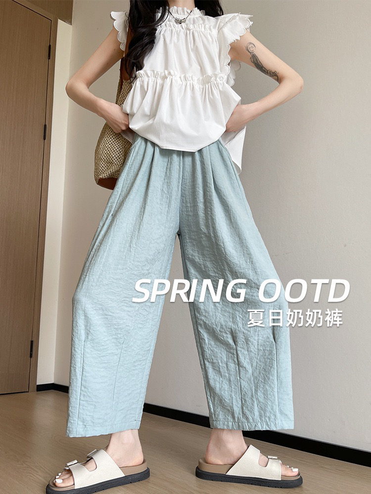 冰丝奶奶萝卜裤女2024新款夏季薄款纸片哈伦山本棉麻阔腿休闲裤子