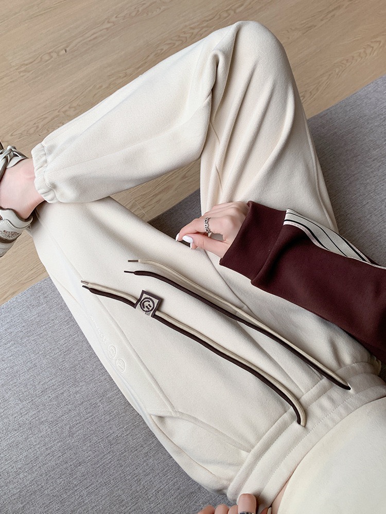 美式灰色运动裤子女秋冬季2024新款高腰束脚休闲卫裤小个子阔腿裤