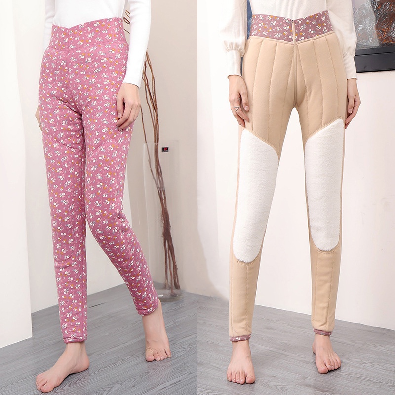 中老年人裤子秋冬太太加绒加厚妈妈保暖棉裤女驼绒外穿宽松奶奶装