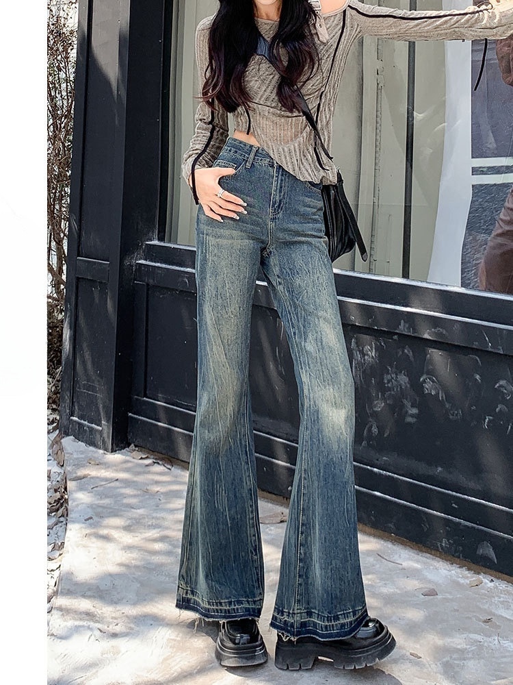 春装女2024年新款微喇牛仔裤女小个子宽松美式不贴腿喇叭裤子春秋