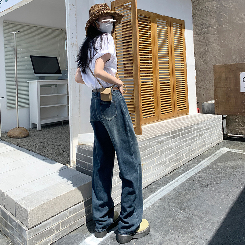 复古高腰牛仔裤女直筒裤子春夏爆款2024年新款宽松拖地垂感阔腿裤