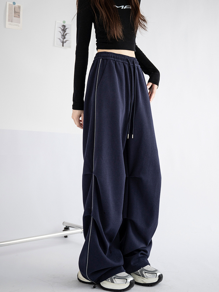 美式运动裤子女秋冬新款2024高腰设计感降落伞卫裤休闲直简阔腿裤
