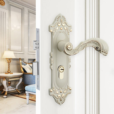 象牙白欧式室内门锁家用静音老式换锁双舌卧室房门锁孔距F155