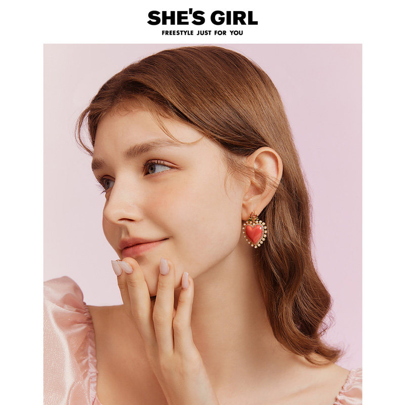 shesgirl茜子玫瑰爱心小众设计感耳钉耳环时尚百搭高级感耳饰女