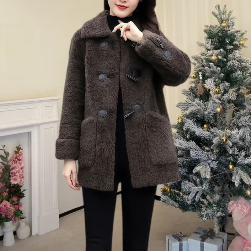 韩版新款时尚气质大衣仿羊羔毛外套毛毛上衣女装2026春季新年战袍,女装/女士精品,短外套,淘宝优惠券,粉丝福利购,淘宝优惠卷