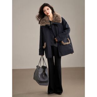 中长款派克服外套女2025年冬季宽松加厚保暖大衣高级感网红风拼接