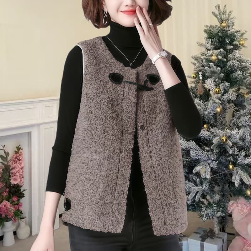 2026秋冬新款仿羊羔毛马甲宽松显瘦洋气皮毛一体外穿背心大码女装