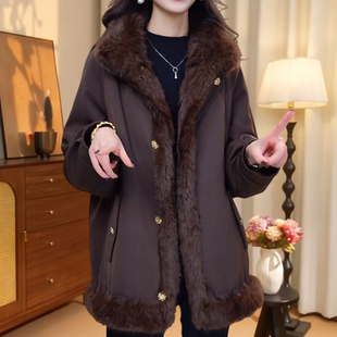 遮肉显贵宽松防寒保暖冬新高质量特大码胖妹妹高级感咖色外套大码