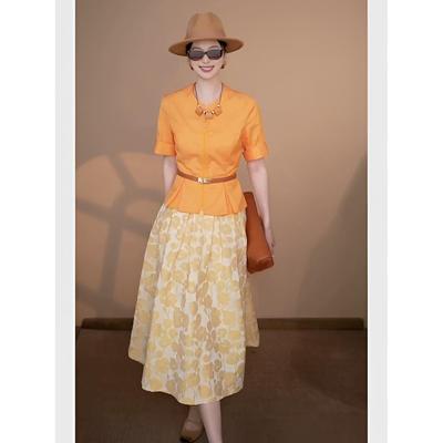 超火夏装一整套多巴胺穿搭巨好看的橘色裙子职业套装女高级感2025